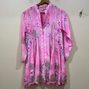 Juliet Dunn London Silk Embroidered Shirt Dress Pink Size Small